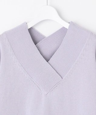 自由区 【XSサイズ～/洗える】コットンブレンドコード Vネックニット ライラック系