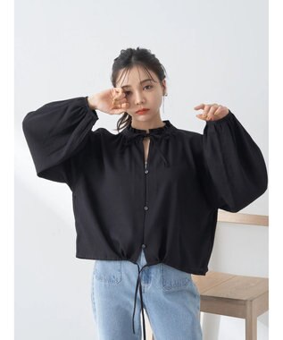 earth music&ecology カフタンフリルブラウス Black