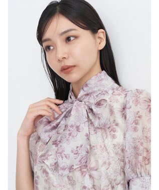 earth music&ecology フラワー柄シアーパフブラウス Pink