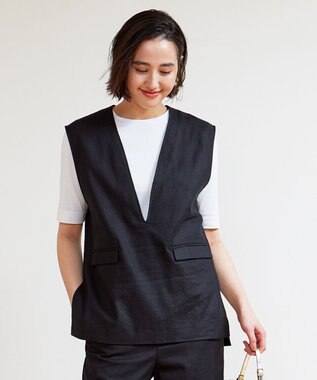 UNFILO 【洗える】リネンミックスツイル ベスト ブラック