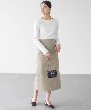 組曲 【ストレッチ・長袖】コットンフライス バスクTシャツ アイボリー系