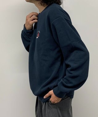 WEGO 【ユニセックス着用ITEM】ワッフルフリースOP刺繍クルートレーナー ネイビー