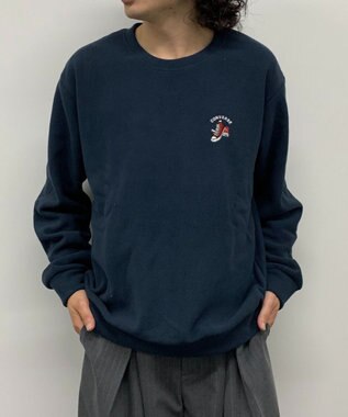 WEGO 【ユニセックス着用ITEM】ワッフルフリースOP刺繍クルートレーナー ネイビー