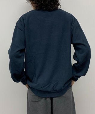 WEGO 【ユニセックス着用ITEM】ワッフルフリースOP刺繍クルートレーナー ネイビー