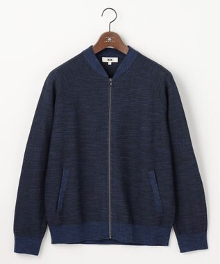 JOSEPH ABBOUD 【イタリア糸×エコ素材・通気性・軽量】スラブギマ×和紙 ニット ブルゾン ネイビー系