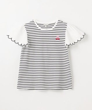 ANY KIDS 袖スカラップ ボーダーTシャツ ネイビー