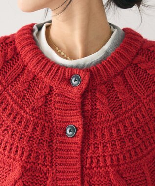 CRAFT STANDARD BOUTIQUE ざっくり柄Mixケーブルニットカーディガン Red