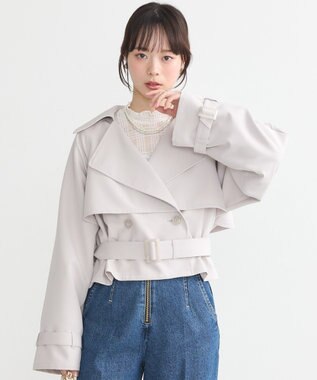 earth music&ecology バックフレアショートトレンチコート Light Gray
