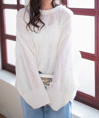 WEGO ケーブルメッシュメランジニット ホワイトアイボリー