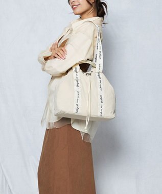 style code 【Ungrid/アングリッド】撥水.軽量ソフトナイロン　ロゴテープ 牛革ハンドル　2WAY 巾着トートバッグ アイボリー