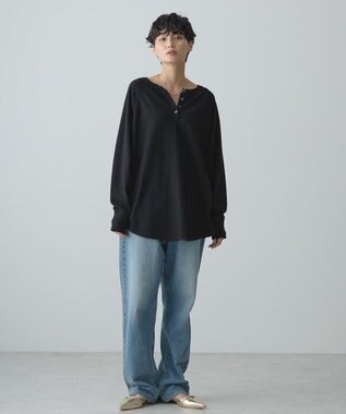 AMERICAN HOLIC ２ＷＡＹバイパチヘンリーネックニットプルオーバー Black