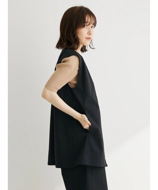 Green Parks 綿麻混シングルミディ丈ベスト Black
