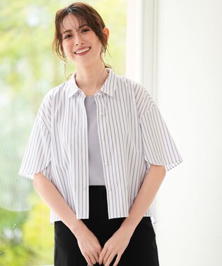 ANY SIS S ペタルスリーブ シャツ オフストライプ