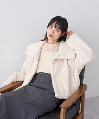 earth music&ecology ファーショートブルゾン Cream