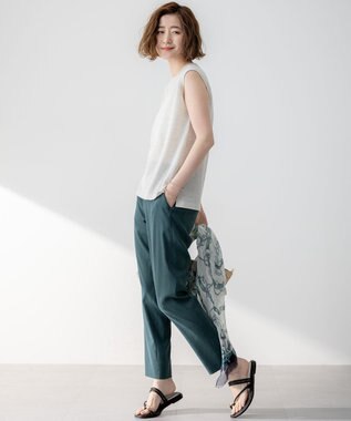 23区 【洗える】リネンレーヨンストレッチ テーパード パンツ ダークグリーン系