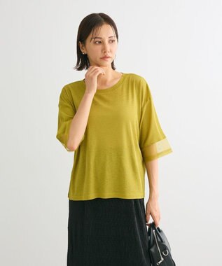 Green Parks 袖チュールドッキングシアー５分袖プルオーバー Green