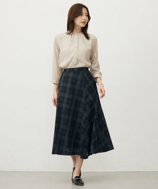 J.PRESS LADIES L 【WEB限定カラーあり・洗える】SOFT SHEER チェック フレア スカート 【WEB限定】ネイビーチェック系
