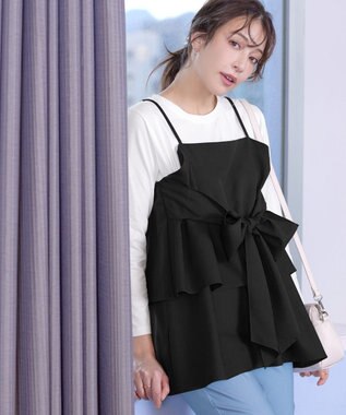 Tiaclasse 【洗える】リボンキャミドッキングカットソートップス ブラック