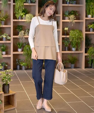 Tiaclasse 【洗える】リボンキャミドッキングカットソートップス ベージュ