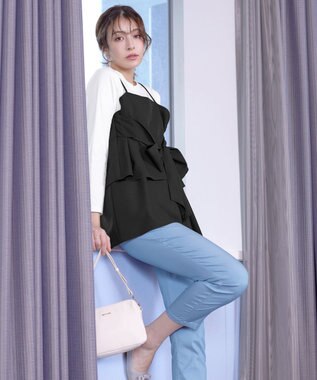 Tiaclasse 【洗える】リボンキャミドッキングカットソートップス ブラック