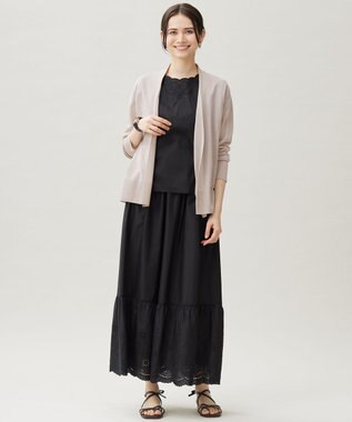 自由区 L 【カタログ掲載・接触冷感・洗える】エンブロイダリーローンティアード スカート ブラック