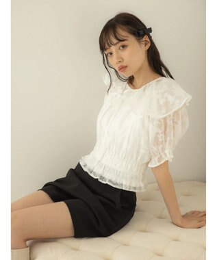 earth music&ecology 衿付きフラワーブラウス Off White