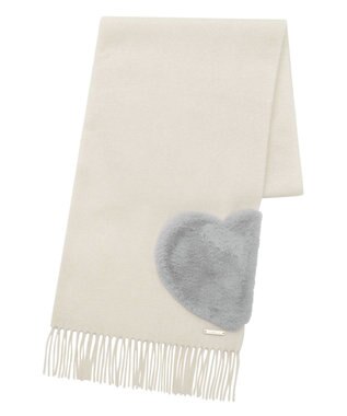 MOONBAT 【WEB限定】フルラ (FURLA)エコファー付きマフラー 無地×ハート　ウールマフラー ロゴプレート付き オフホワイト