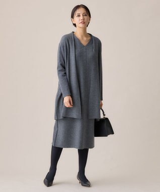 自由区 【洗える】ウールニットコンビジャージー ライトアウター グレー系