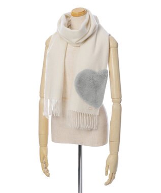 MOONBAT 【WEB限定】フルラ (FURLA)エコファー付きマフラー 無地×ハート　ウールマフラー ロゴプレート付き オフホワイト