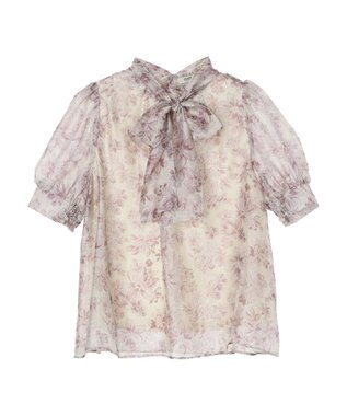 earth music&ecology フラワー柄シアーパフブラウス Pink