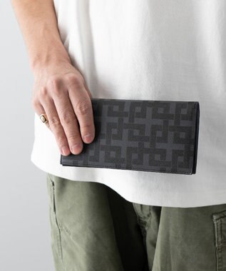 MIYABIYA La quoh with kirakaracho 角つなぎ プリントレザー 長財布 玄（ブラック）