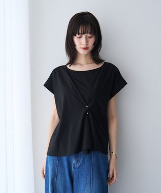YECCA VECCA ピン付きドレープカットソー Black