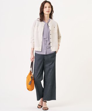 J.PRESS LADIES L 【シーンレスに活躍】SHEER GLOSS KNIT クルーネック カーディガン ベージュ系