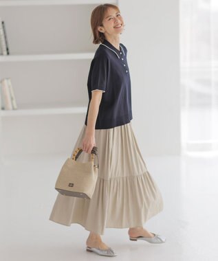 J.PRESS LADIES 【洗える】DRY COTTON ニットポロ ネイビー×ベージュ系