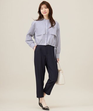 ANY SIS L 【UVカット・接触冷感・速乾】クロップトヨークハオリ シャツ ネイビーストライプ