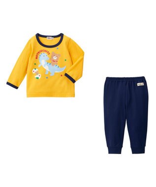 MIKI HOUSE HOT BISCUITS 【80-120cm】 天竺素材 恐竜柄 ルームウェア 黄