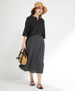 23区 L 【Lサイズ限定/洗える】ハイストレッチツイル ブラウス ブラック系