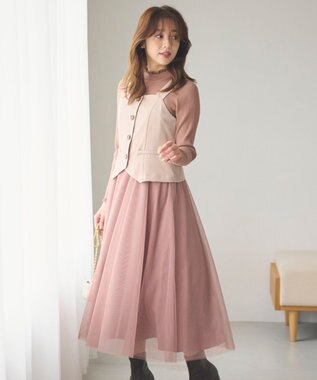 Feroux フレアチュール ジャンパースカート ダークブラウン系