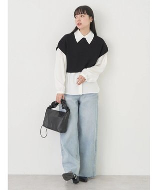 earth music&ecology ＳＥＴ２点ニットベスト＋シャツ Black