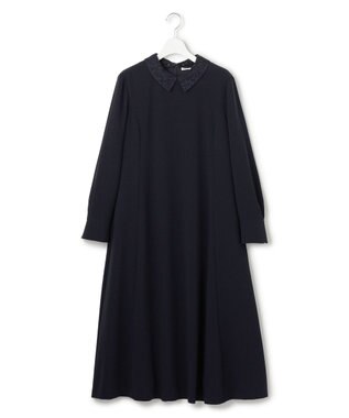23区 【セットアップ対応/洗える】トリアセダブルジョーゼット 襟付き ワンピース ネイビー系