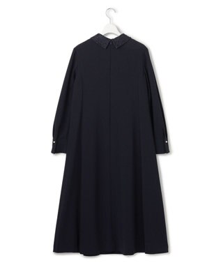 23区 【セットアップ対応/洗える】トリアセダブルジョーゼット 襟付き ワンピース ネイビー系