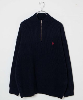 WEGO U.S. POLO ASSN.|別注畔編みハーフジップセーター ネイビー
