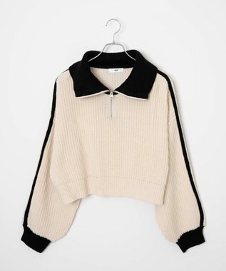 WEGO 2ラインハーフジップニットプルオーバー ホワイトアイボリー