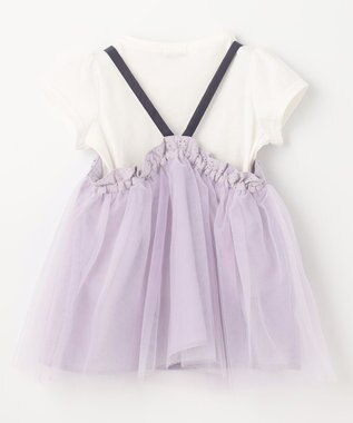 ANY KIDS チュールドッキングTシャツ ホワイト×ラベンダー