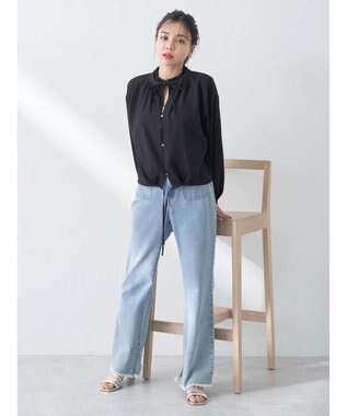 earth music&ecology カフタンフリルブラウス Black