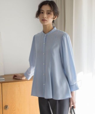 組曲 リヨセルシャーティングペプラム ブラウス サックスブルーストライプ系1