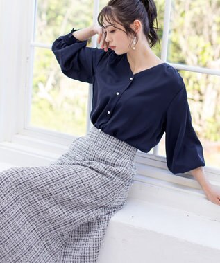 Tiaclasse 【洗える】大人華やかなツイードフレアスカート グレー