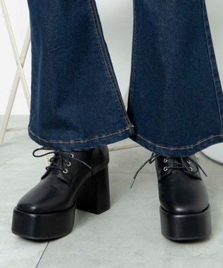 WEGO ボリュームヒールレースアップシューズ ブラック