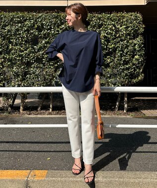 UNFILO 【洗える/吸水速乾】イージーケア キャンディスリーブ ブラウス ネイビー