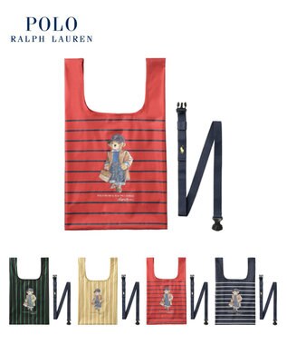 MOONBAT POLO RALPH LAURENRL ベルト付きレインバッグ ポロベア ボーダー ストライプ／撥水加工 レッド